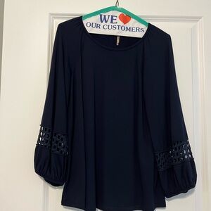 PETE Navy Blouse with Cut-Out Sleeves